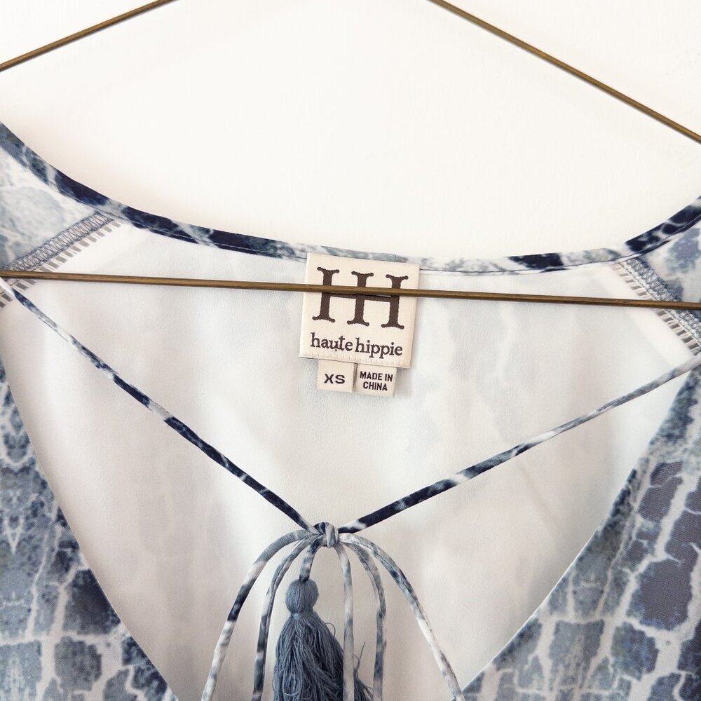 Haute Hippie $395 V Neck Front Tie Snake Animal Print Dress, Size XS - Picture 3 of 10